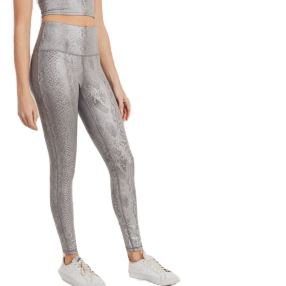 MONO B APH2818 Silver Snake Print Yoga Leggings - Picture 3 of 12